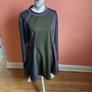 Chic Olive and Gray Long Sleeve Top with Pink Trim